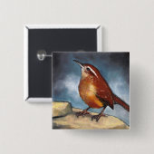 鳥: パステルのカロライナミソサザイ: 野性生物の芸術 缶バッジ (正面&裏面)