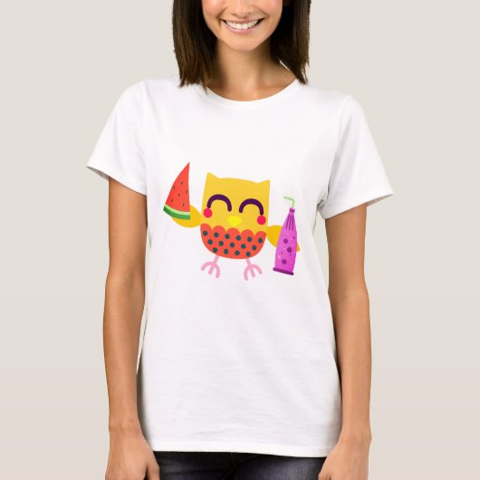 鳥、フクロウ、かわいいフクロウの写真 Tシャツ (正面)