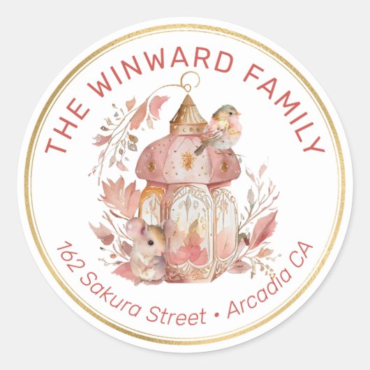 鳥、マウス、ボホ フローラル ランタン ラウンドシール (正面)