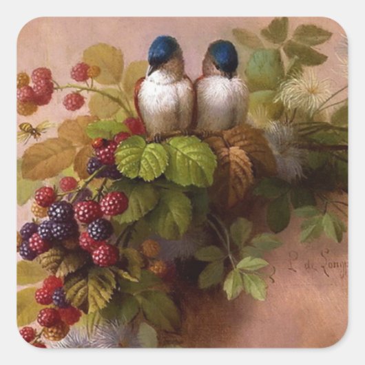 鳥、ミツバチやベリー スクエアシール (正面)