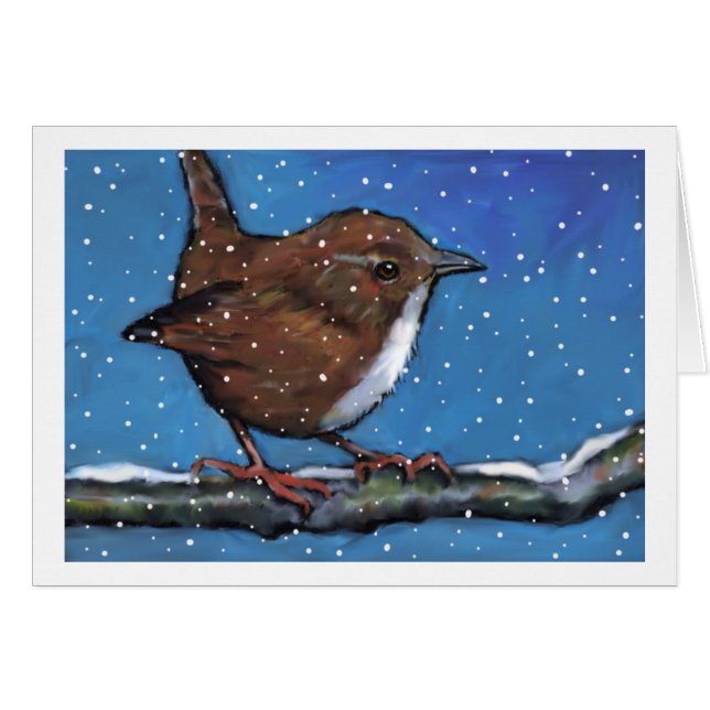 鳥: 冬の小さいミソサザイ: 元の絵画 (正面横)