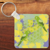 鳥，動物トーテム，禅，チャクラ，生命の花，花 キーホルダー (正面)