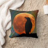 鳥 – 月と黒のカラスのハロウィーン クッション (ブランケット)