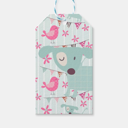 鳥、犬、旗、花 ギフトタグ (正面)