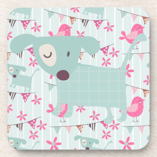 鳥、犬、旗、花 コースター (正面)