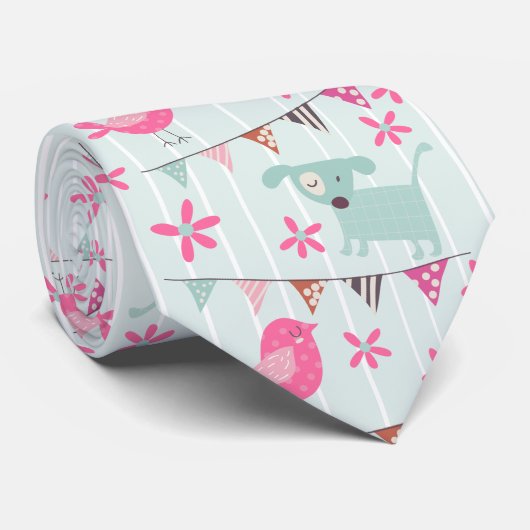 鳥、犬、旗、花 ネクタイ (ロール)