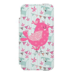 鳥、犬、旗、花 iPhone SE/5/5sウォレットケース