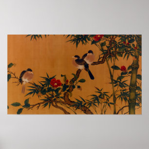 鳥、竹、カメリア日本のス1644-1911 ポスター