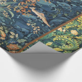 鳥，花とキャベツ葉の花，青 ラッピングペーパー (角)