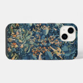 鳥，花とキャベツ葉の花，青 iPhoneケース (裏面横)