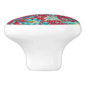 鳥、花模様、ブルース、レッド セラミックノブ (側面)