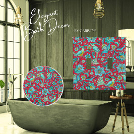 鳥、花模様、ブルース、レッド セラミックノブ