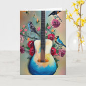 鳥、花、ギター カード (黄色い花)