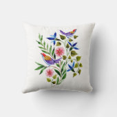 鳥 花 フラワーの水彩画 クッション (裏面)