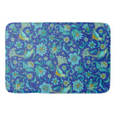鳥 花 ロイヤルブルー、イエロー バスマット (正面)