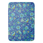 鳥 花 ロイヤルブルー、イエロー バスマット (正面縦)