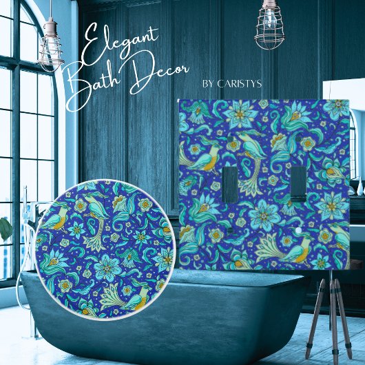 鳥 花 ロイヤルブルー、黄色 セラミックノブ