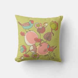 鳥、花、果実の枕 クッション