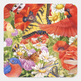 鳥、蝶、蜂のステッカー スクエアシール