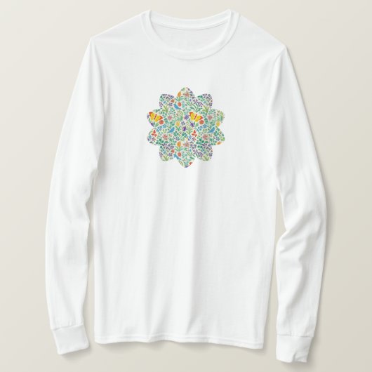 鳥・蝶・野の花のデザイン Tシャツ (デザイン正面)