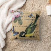 鳥、青い蝶のバラみすぼらしいシック クッション (ブランケット)