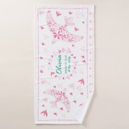 鳥、風に乗る。誕生メモリアル_ピンク2 バスタオル