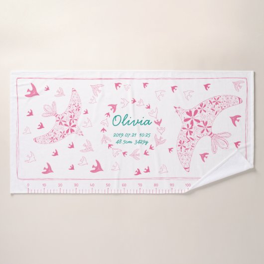 鳥、風に乗る。誕生メモリアル_ピンク2 バスタオル (バスタオル)