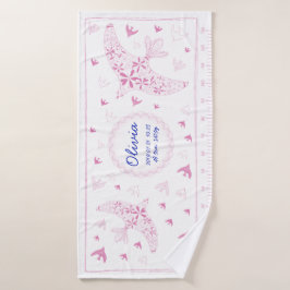 鳥、風に乗る。誕生メモリアル_ピンク バスタオル