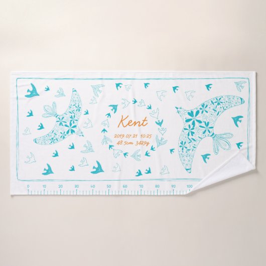 鳥、風に乗る。誕生メモリアル_ブルー3 バスタオル (バスタオル)