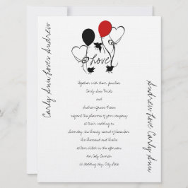 鳥、風船およびハート結婚ズ 招待状
