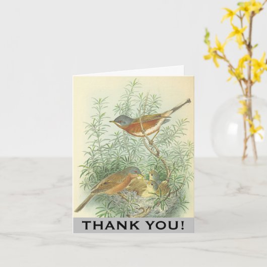 鳥、鳥の巣の木の"ありがとう!" カード (黄色い花)