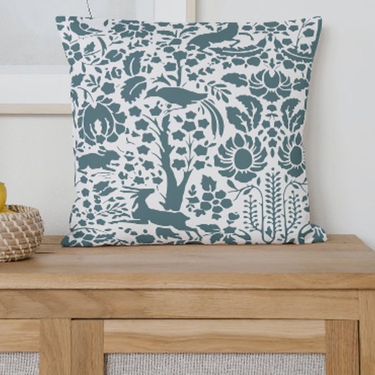 鳥、鹿、フローラ クッション