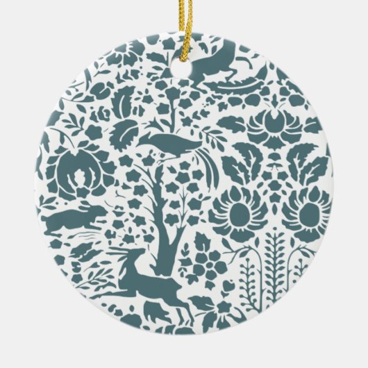 鳥、鹿、木のフォークパターン セラミックオーナメント (正面)
