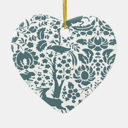 鳥、鹿、木のフォークパターン セラミックオーナメント (正面)