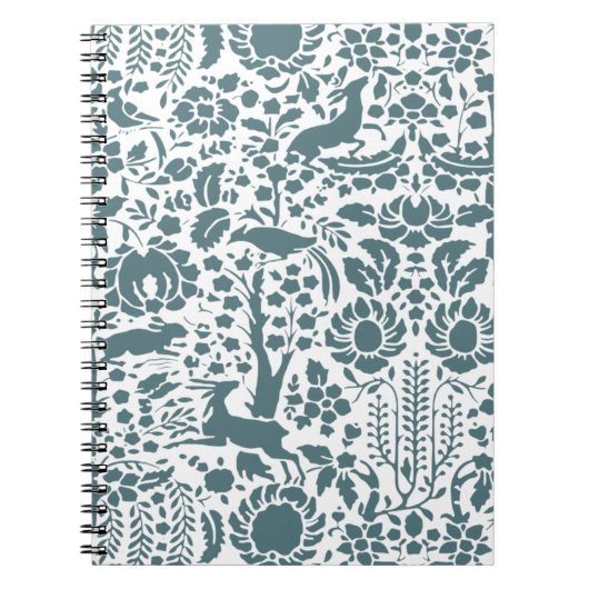 鳥、鹿、木のフォークパターン ノートブック (正面)