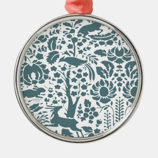 鳥、鹿、木のフォークパターン メタルオーナメント (正面)