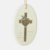 鳩およびハートの最初聖餐式の十字 セラミックオーナメント (右)