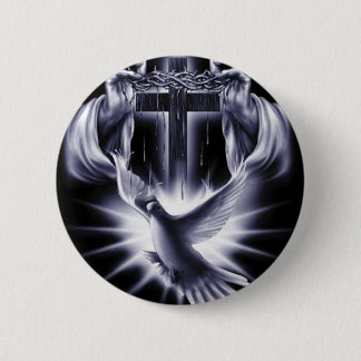 鳩が付いている白い十字 缶バッジ