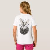 鳩が蛇の巣から脱出するモノクロタトゥーデザイン Tシャツ (裏面フル)