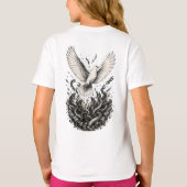 鳩が蛇の巣から脱出するモノクロタトゥーデザイン Tシャツ (裏面)