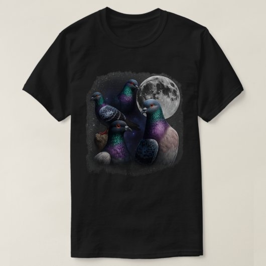 鳩が3羽 レトロ ヴィンテージ 月 鳩 Tシャツ (デザイン正面)
