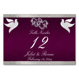 鳩とハート – 紫/銀テーブル番号 テーブルナンバー