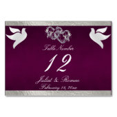 鳩とハート – 紫/銀テーブル番号 テーブルナンバー (裏面)