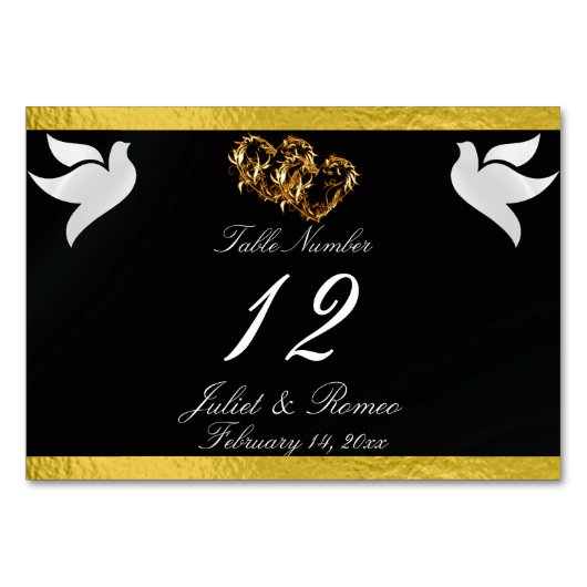 鳩とハート – 黒/金ゴールドテーブル番号 テーブルナンバー (正面)