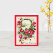 鳩とバラ記念日カード カード (黄色い花)