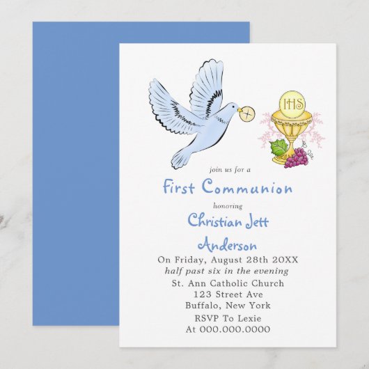 鳩とパン聖体が初めての聖体拝領 招待状 (正面/裏面)