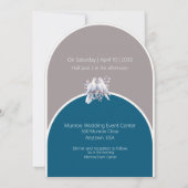 鳩とリングや輪ライトグレーと海ブルーアーチ 招待状 (裏面)