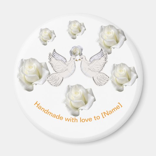 鳩と白いバラのエレガントなウェディングマグネット マグネット (正面)