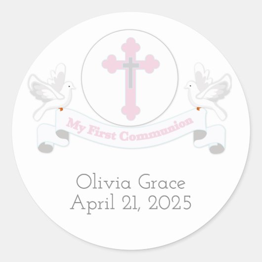 鳩と第一聖餐式 ラウンドシール (正面)