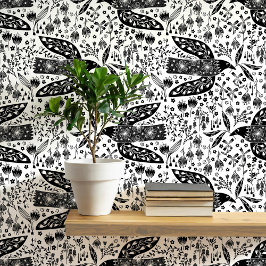 鳩と花と黒と白の鳥芸術 壁紙